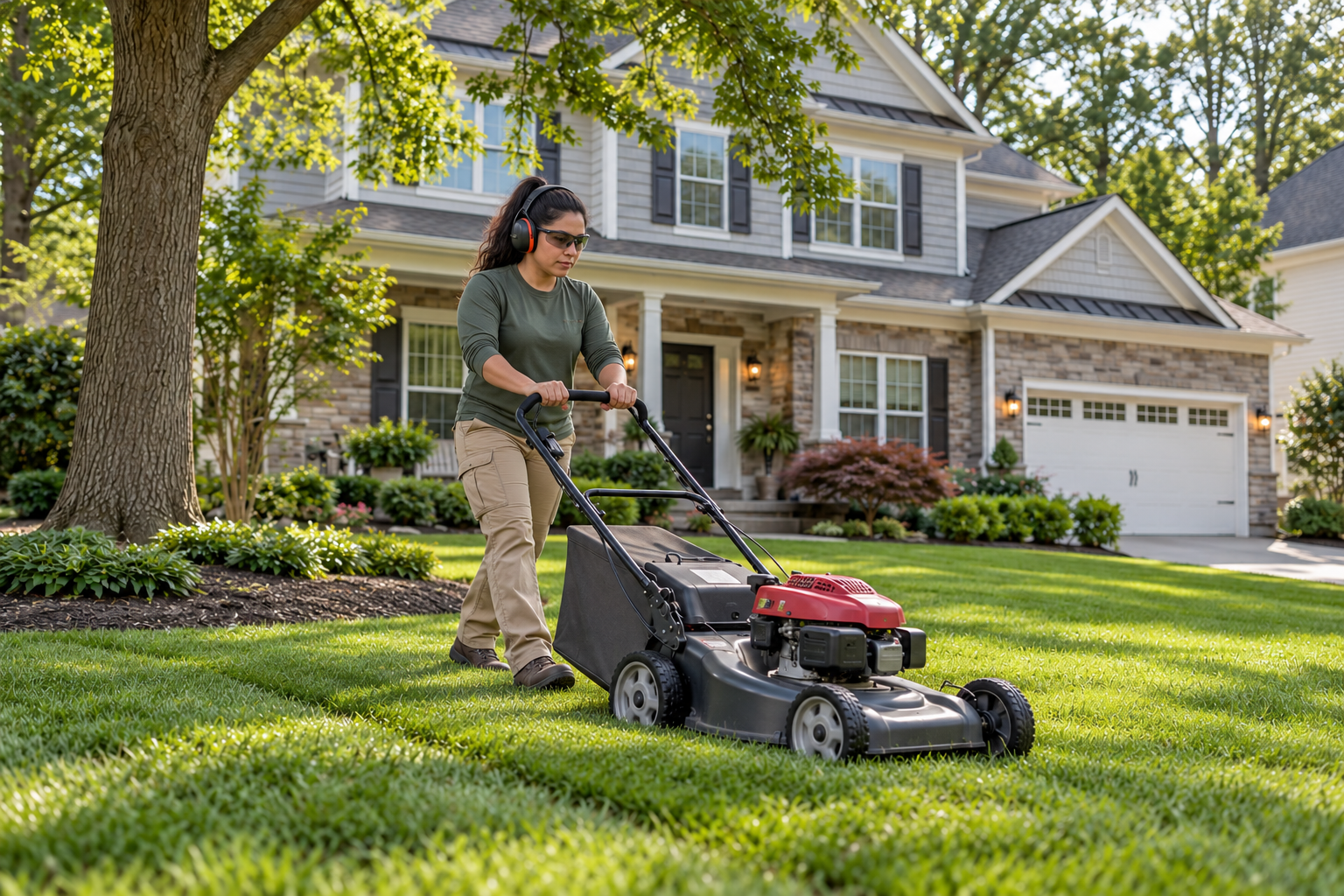 Landscaped residential lawn and garden