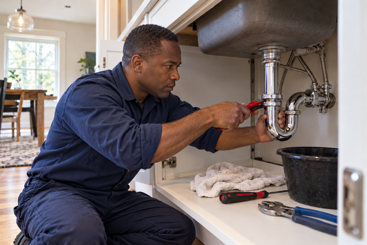 Home service technician working on building systems